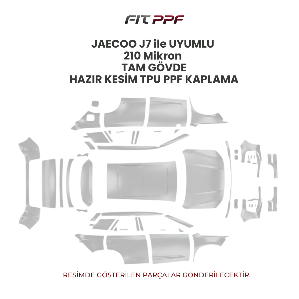 Jaecoo J7 ile uyumlu 210 mikron tam gövde hazır kesim TPU PPF kaplama FİT PPF