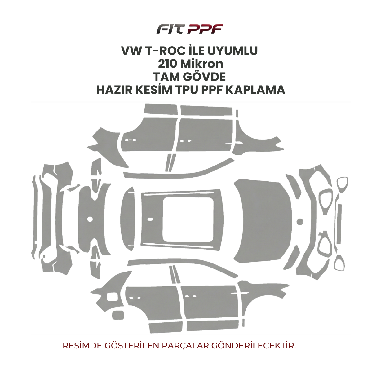 VW T-Roc ile uyumlu 210 mikron tam gövde hazır kesim TPU PPF kaplama FİT PPF